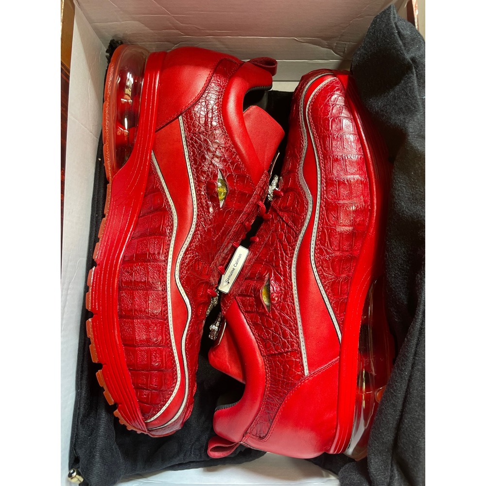 Belvedere Rexy Red Genuine Caiman Crocodile Leather Sneakers Mens 12 E04 NEW - Picture 7 of 8